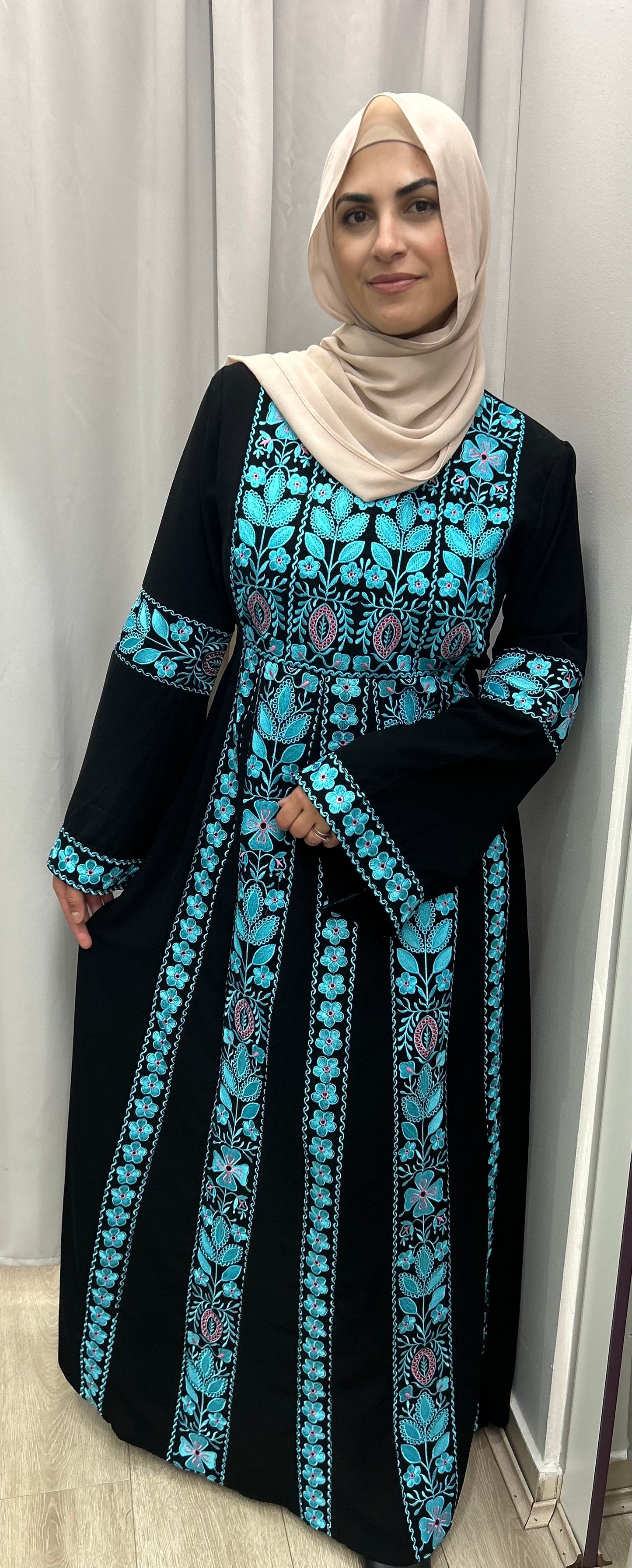Palestinian Abaya with Belle Sleeve Blue