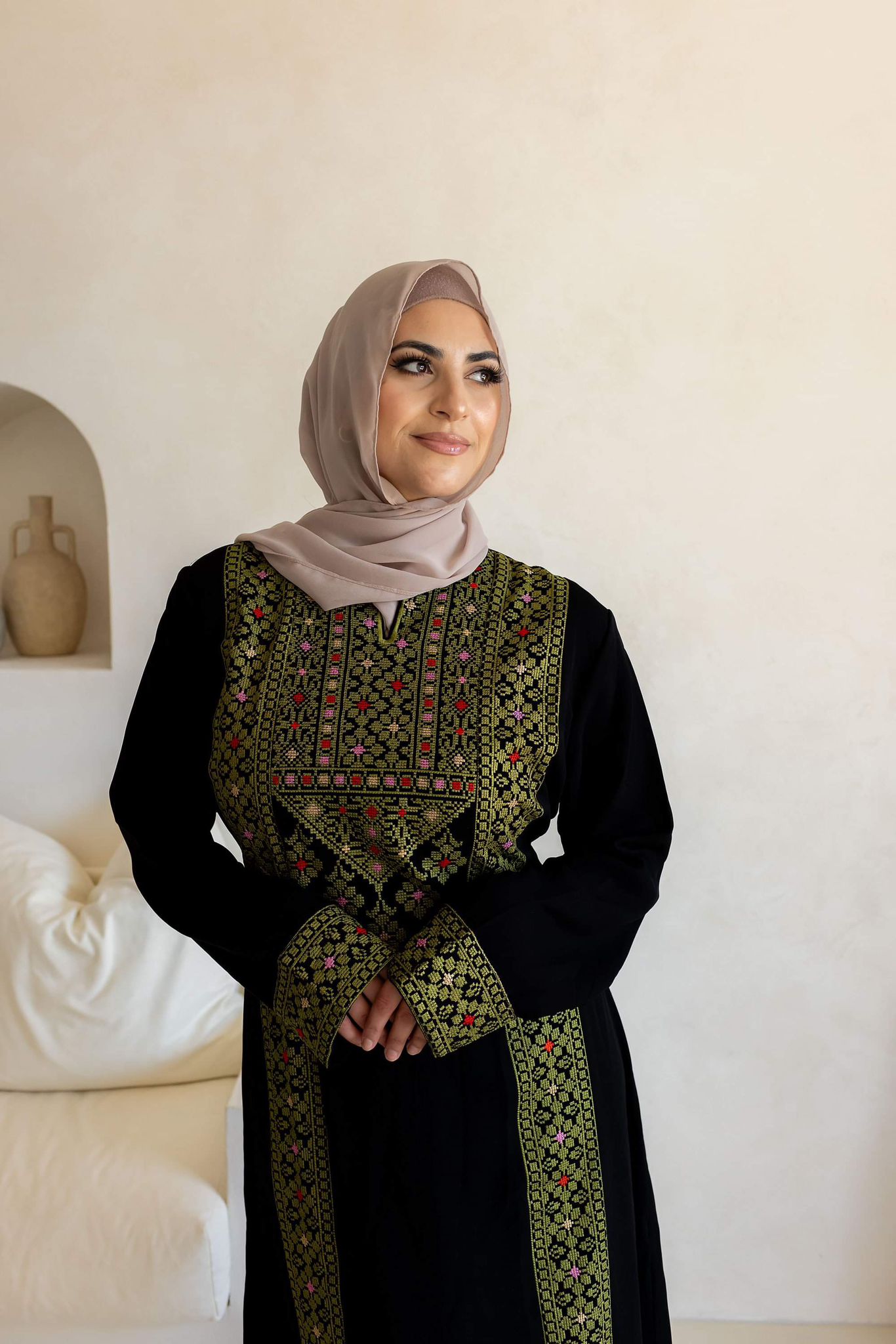 Palestinian Traditional Abaya Khaki